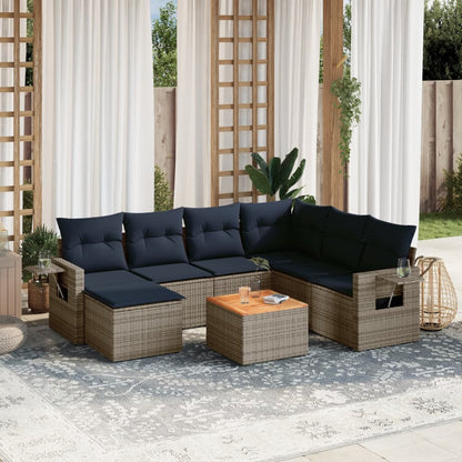 Set Divani da Giardino 8 pz con Cuscini Grigio in Polyrattan | homemem39
