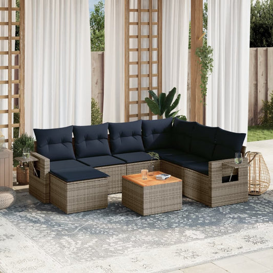 Set Divani da Giardino 8 pz con Cuscini Grigio in Polyrattan | homemem39