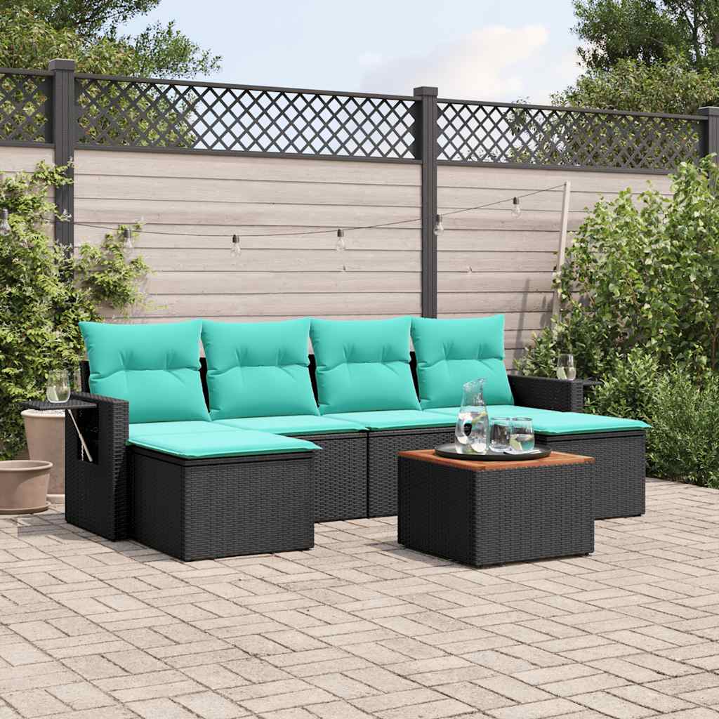 Set Divani da Giardino 7 pz con Cuscini Nero in Polyrattan | homemem39