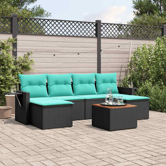 Set Divani da Giardino 7 pz con Cuscini Nero in Polyrattan | homemem39