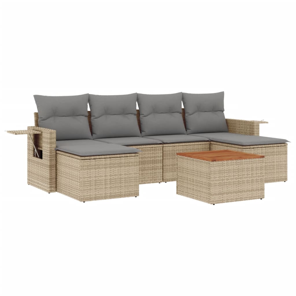 Set Divani da Giardino 7 pz con Cuscini Beige in Polyrattan - homemem39