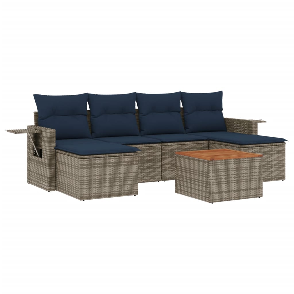 Set Divani da Giardino 7 pz con Cuscini Grigio in Polyrattan | homemem39