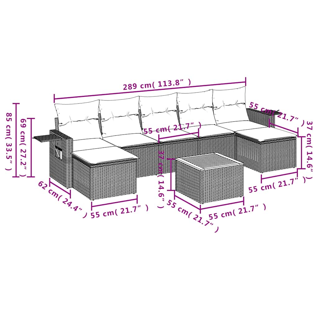 Set Divani da Giardino 8 pz con Cuscini Nero in Polyrattan | homemem39