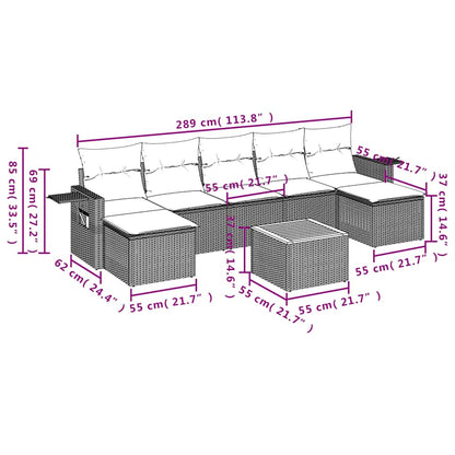 Set Divani da Giardino 8 pz con Cuscini Nero in Polyrattan | homemem39