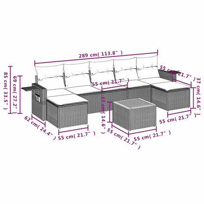 Set Divani da Giardino 8 pz con Cuscini Grigio in Polyrattan | homemem39
