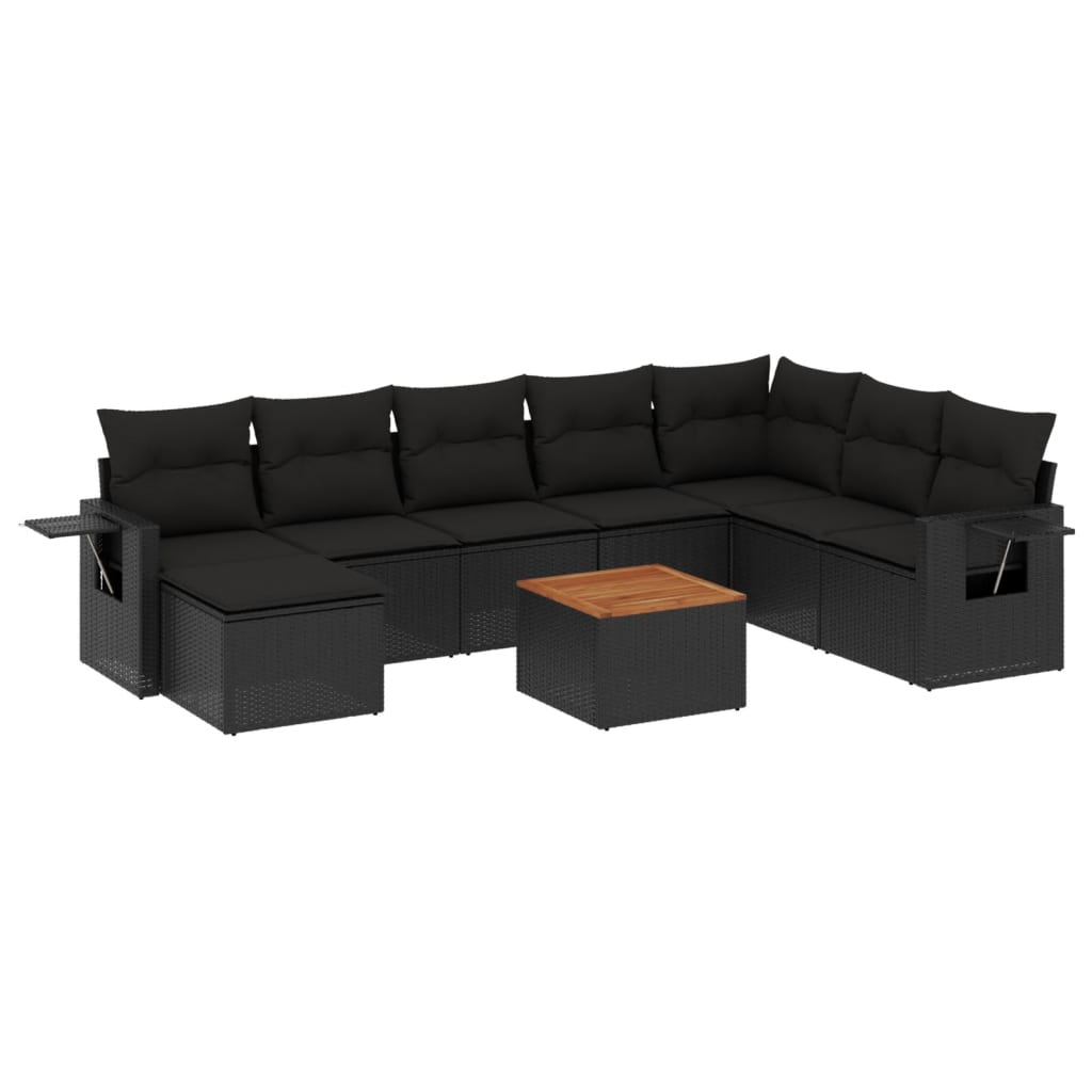 Set Divani da Giardino 9 pz con Cuscini Nero in Polyrattan - homemem39