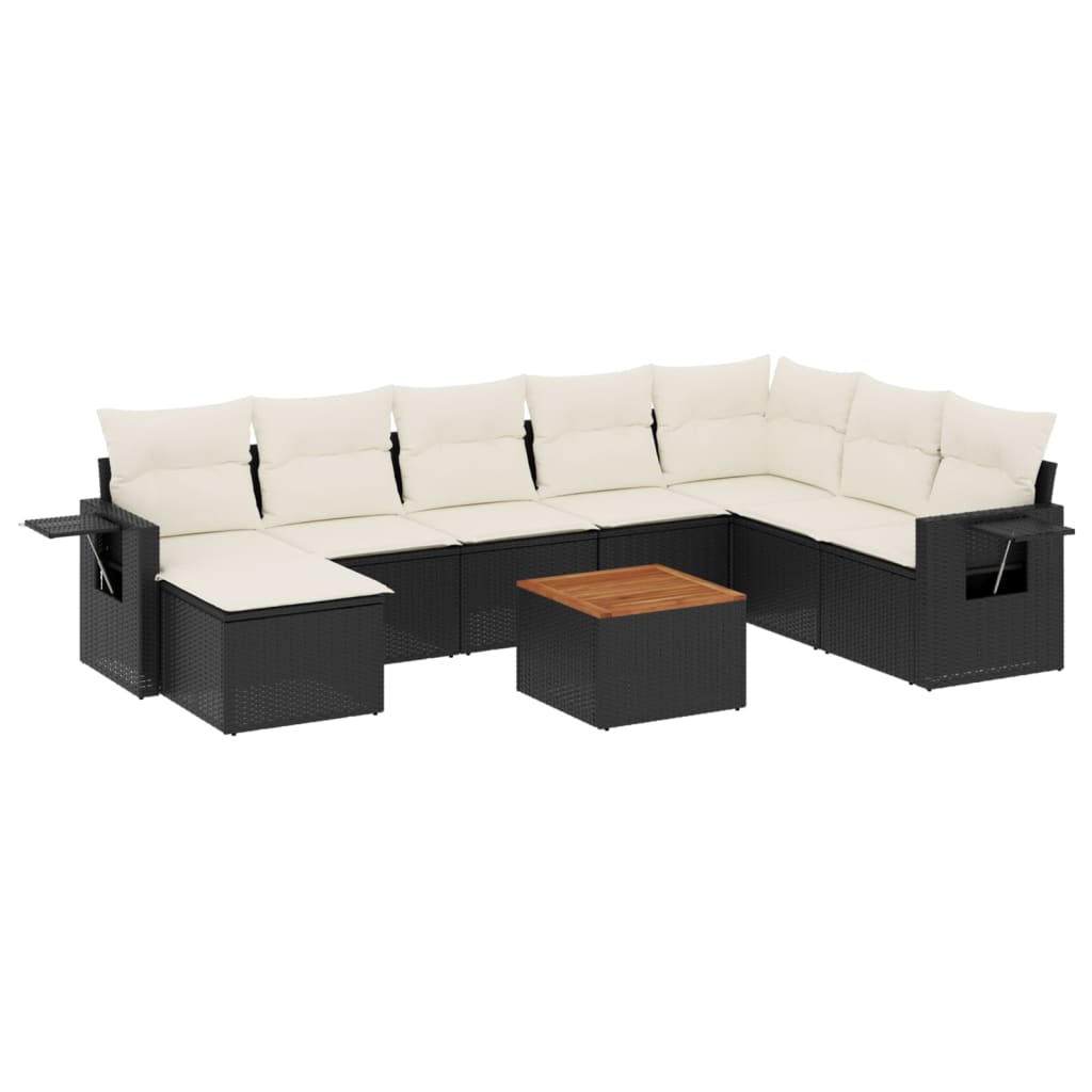 Set Divani da Giardino 9 pz con Cuscini Nero in Polyrattan - homemem39