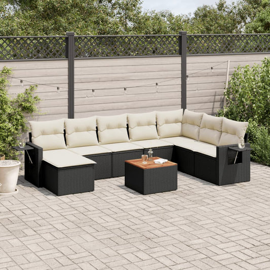 Set Divani da Giardino 9 pz con Cuscini Nero in Polyrattan - homemem39