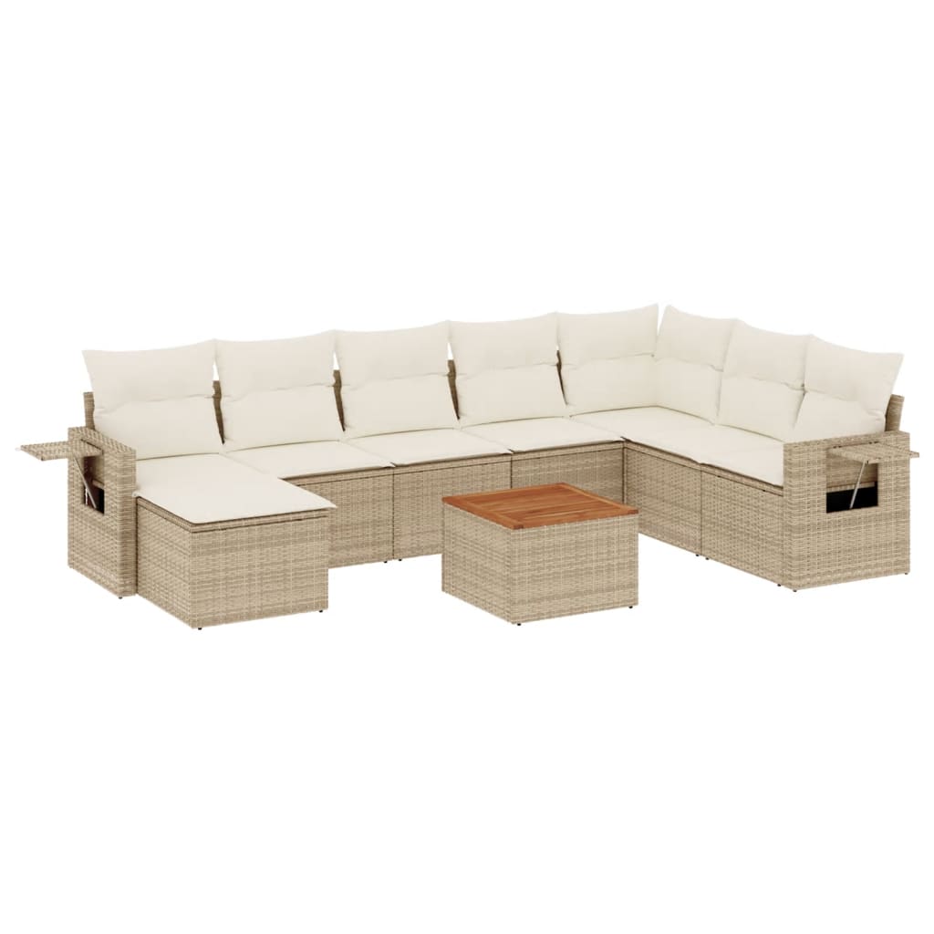 Set Divano da Giardino 9 pz con Cuscini Beige in Polyrattan - homemem39