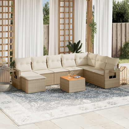 Set Divano da Giardino 9 pz con Cuscini Beige in Polyrattan - homemem39