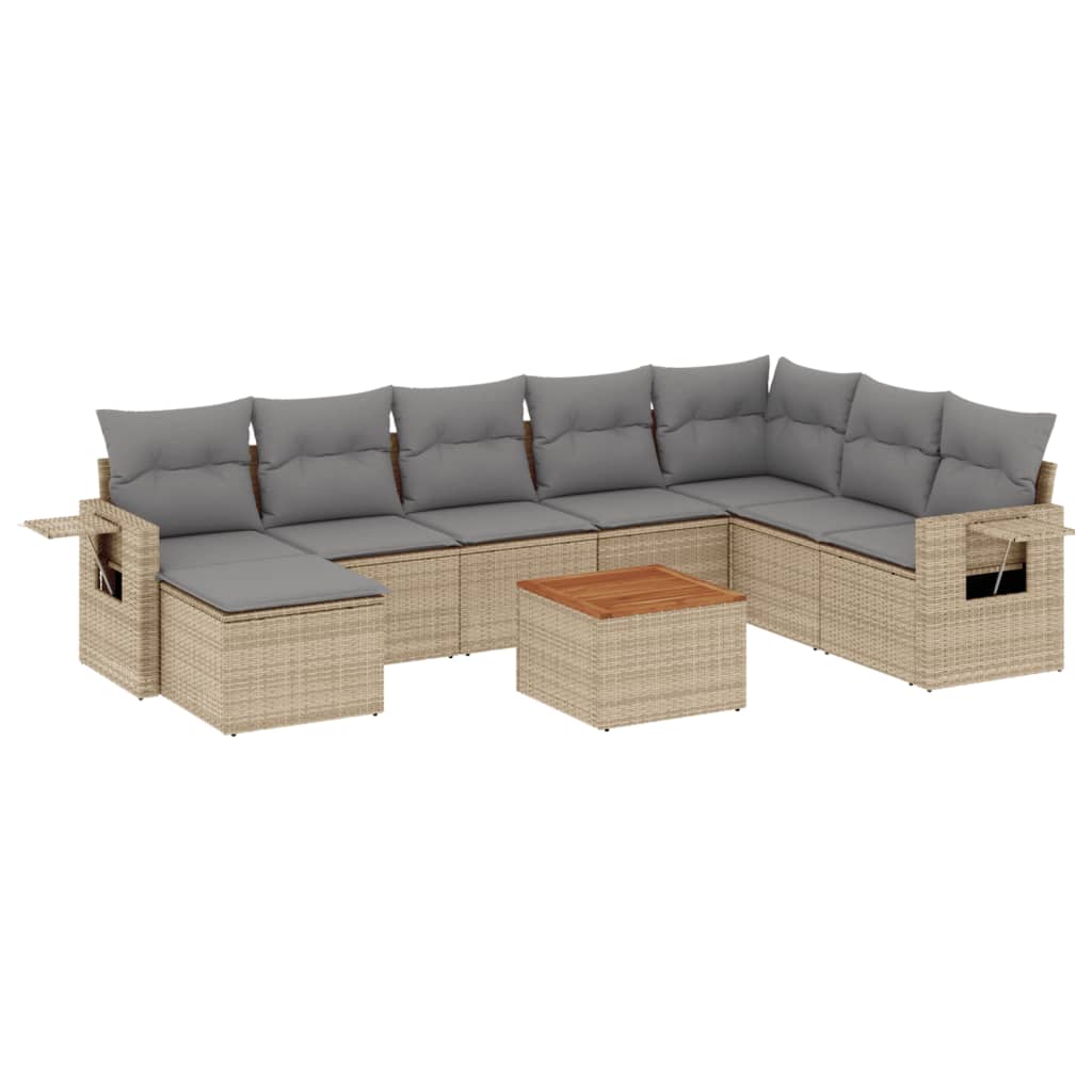 Set Divano da Giardino 9 pz con Cuscini Beige in Polyrattan - homemem39