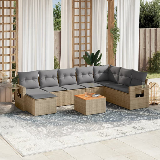 Set Divano da Giardino 9 pz con Cuscini Beige in Polyrattan - homemem39