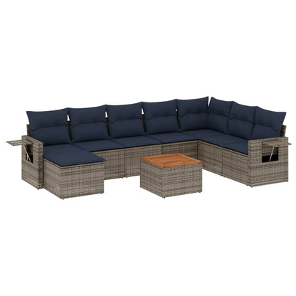 Set Divani da Giardino 9 pz con Cuscini Grigio in Polyrattan | homemem39