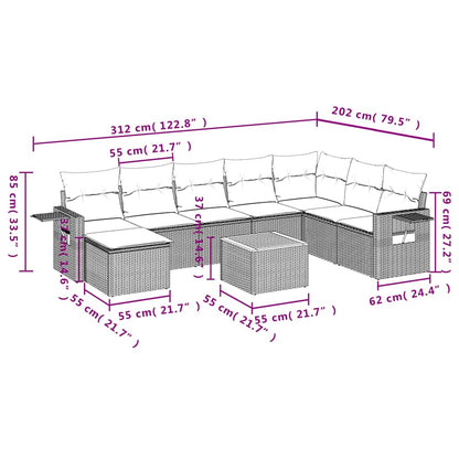 Set Divani da Giardino 9 pz con Cuscini Grigio in Polyrattan | homemem39