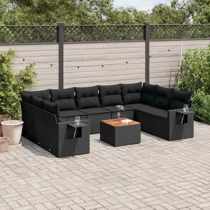 Set Divani da Giardino 10pz con Cuscini in Polyrattan Nero - homemem39