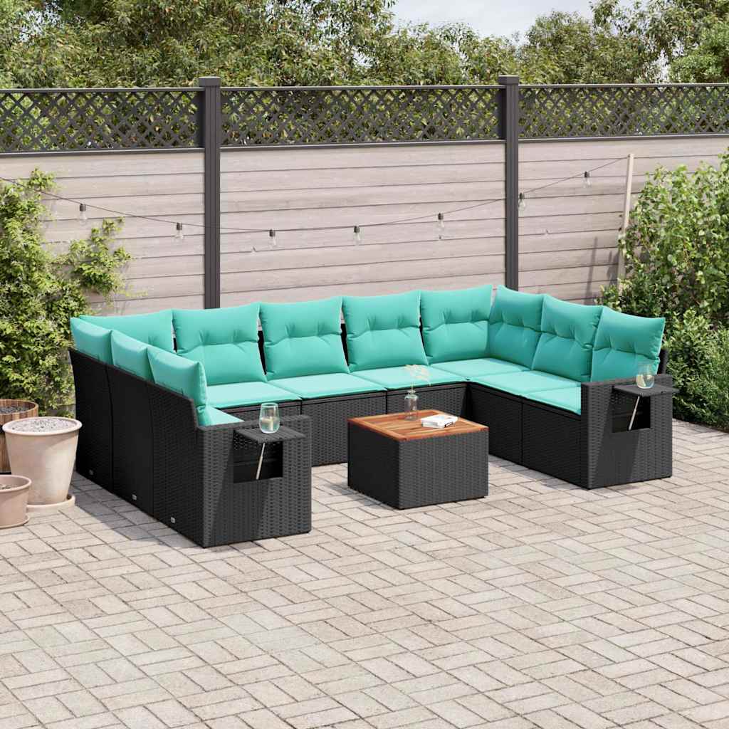 Set Divani da Giardino 10 pz con Cuscini Nero in Polyrattan | homemem39