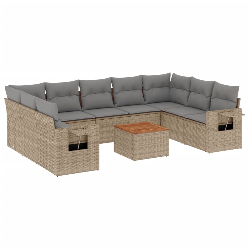 Set Divano da Giardino 10 pz con Cuscini Beige in Polyrattan - homemem39