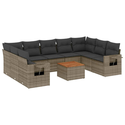 Set Divano da Giardino 10 pz con Cuscini Grigio in Polyrattan - homemem39