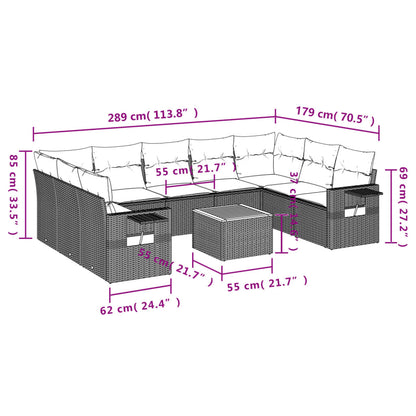 Set Divano da Giardino 10 pz con Cuscini Grigio in Polyrattan - homemem39