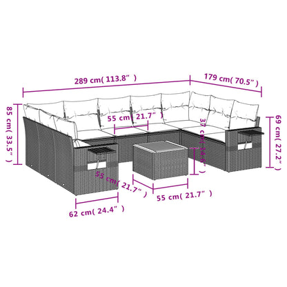 Set Divani da Giardino 10 pz con Cuscini Grigio in Polyrattan | homemem39