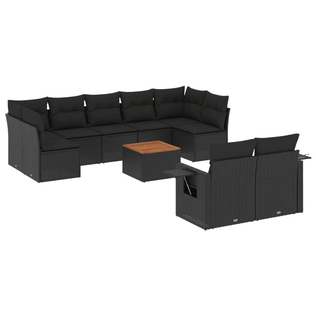 Set Divani da Giardino 10pz con Cuscini in Polyrattan Nero - homemem39