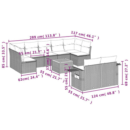Set Divani da Giardino 10 pz con Cuscini Nero in Polyrattan | homemem39