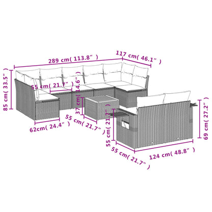 Set Divano da Giardino 10 pz con Cuscini Grigio in Polyrattan - homemem39