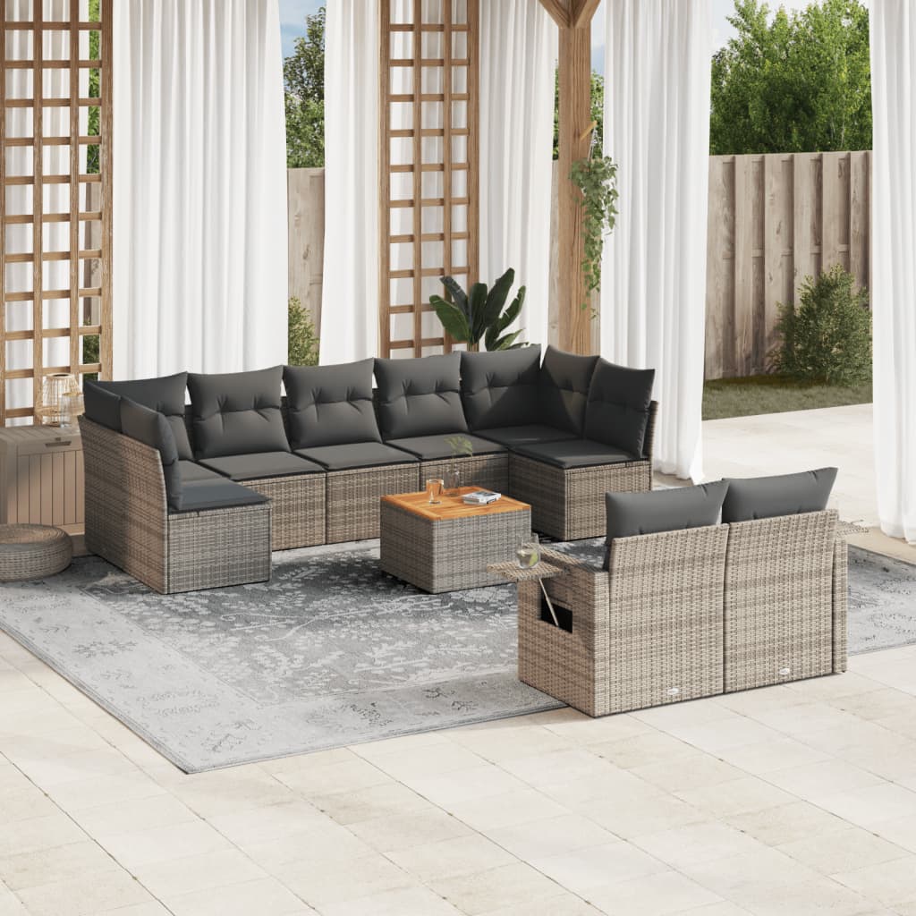 Set Divano da Giardino 10 pz con Cuscini Grigio in Polyrattan - homemem39