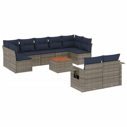 Set Divani da Giardino 10 pz con Cuscini Grigio in Polyrattan | homemem39