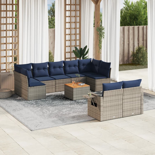 Set Divani da Giardino 10 pz con Cuscini Grigio in Polyrattan | homemem39