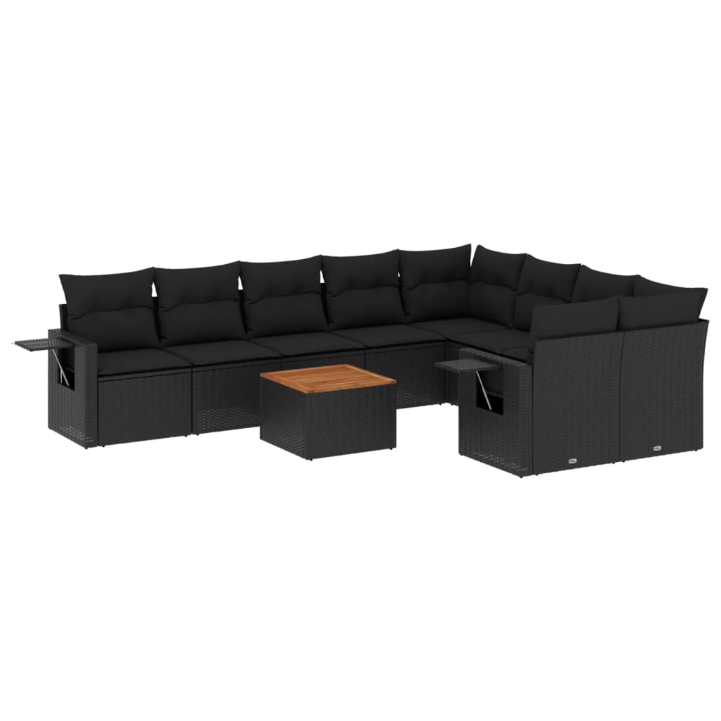 Set Divani da Giardino 10pz con Cuscini in Polyrattan Nero - homemem39