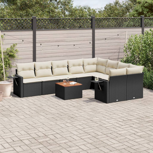 Set Divani da Giardino 10pz con Cuscini in Polyrattan Nero - homemem39