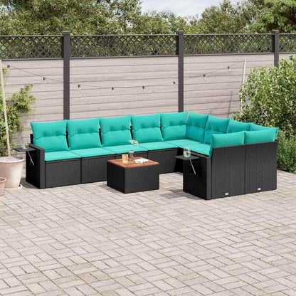 Set Divani da Giardino 10 pz con Cuscini Nero in Polyrattan | homemem39