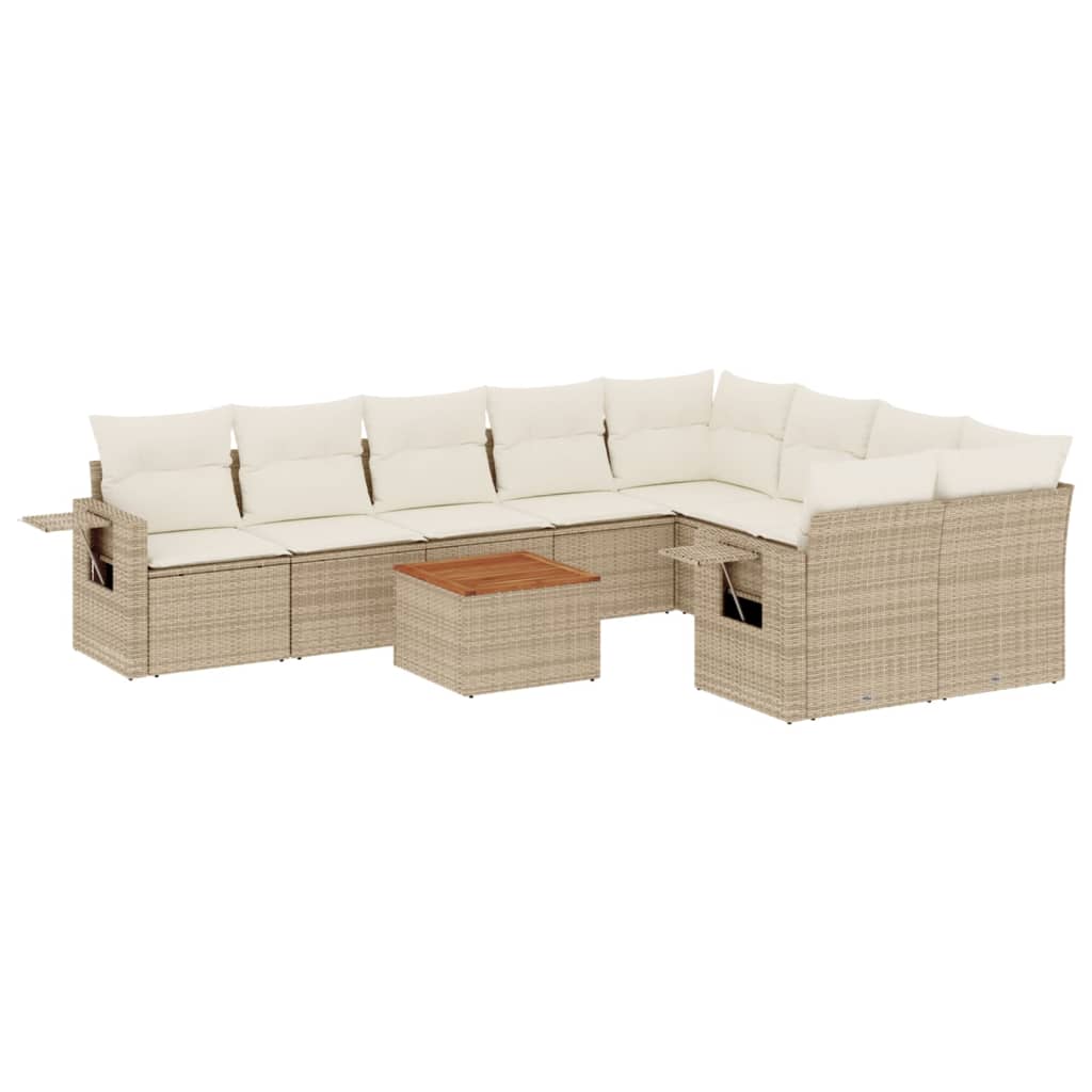 Set Divano da Giardino 10 pz con Cuscini Beige in Polyrattan - homemem39