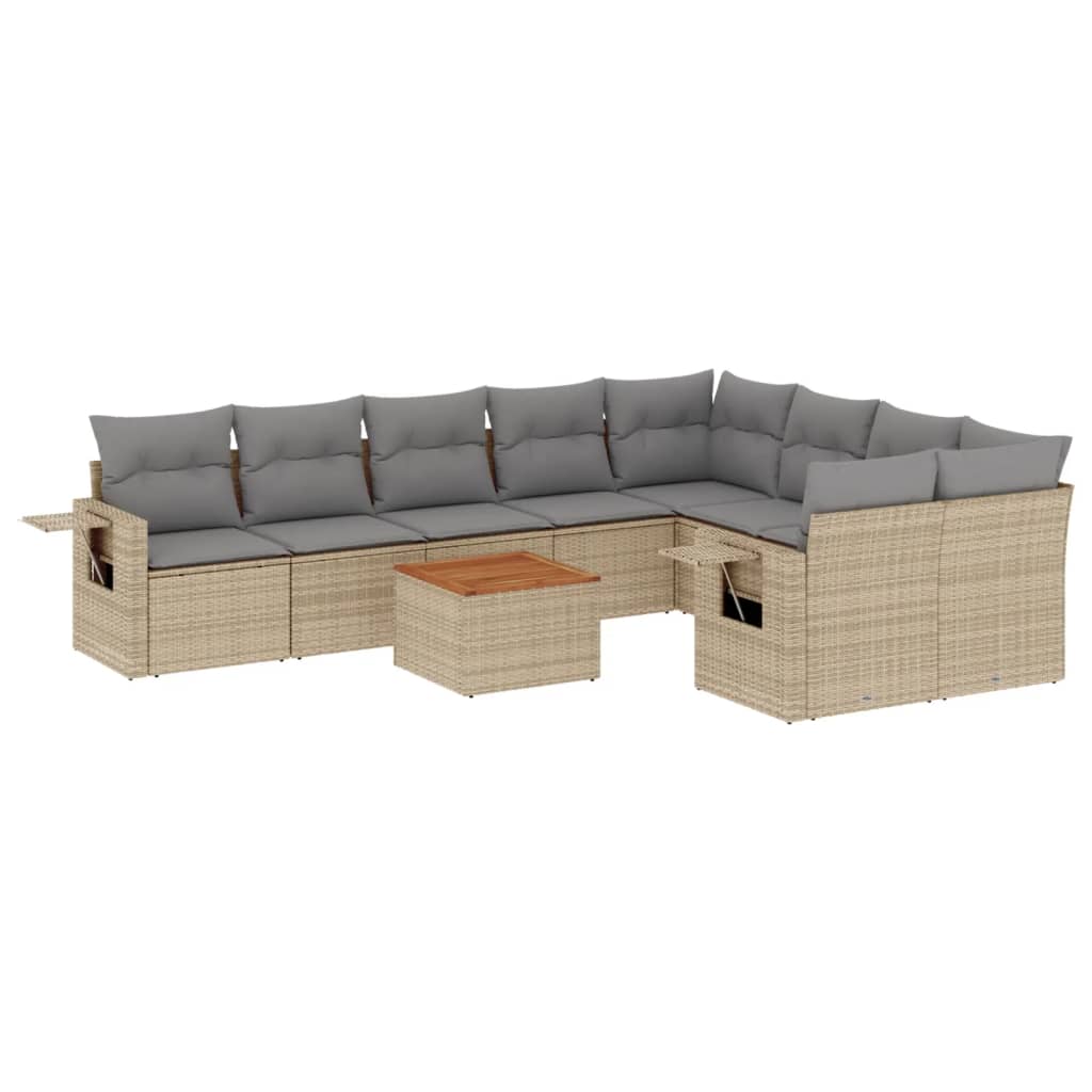 Set Divano da Giardino 10 pz con Cuscini Beige in Polyrattan - homemem39