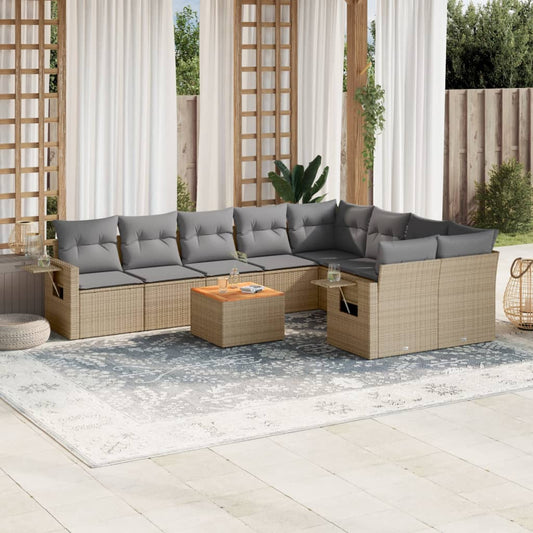 Set Divano da Giardino 10 pz con Cuscini Beige in Polyrattan - homemem39