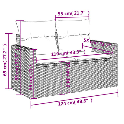 Set Divano da Giardino 10 pz con Cuscini Grigio in Polyrattan - homemem39