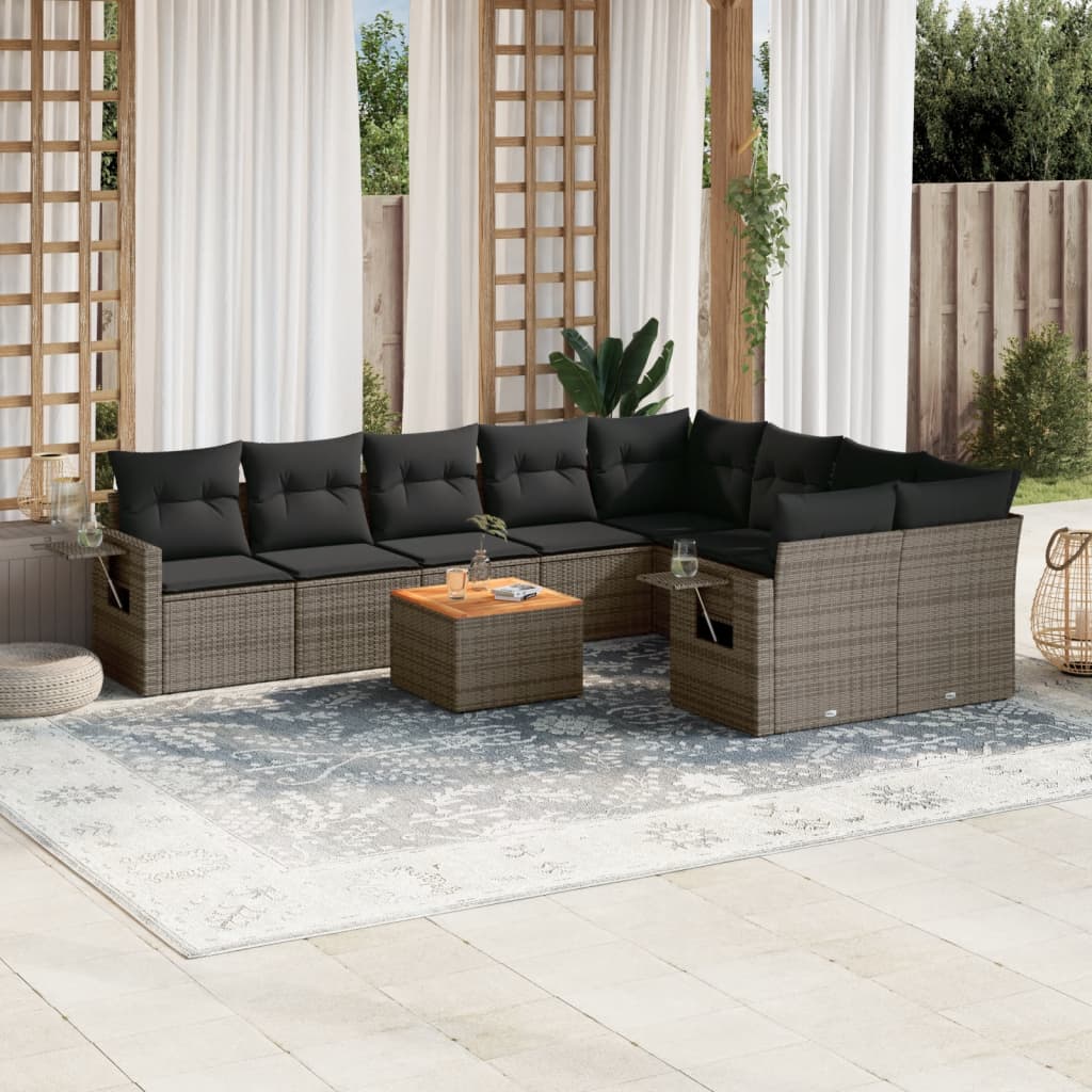 Set Divano da Giardino 10 pz con Cuscini Grigio in Polyrattan - homemem39