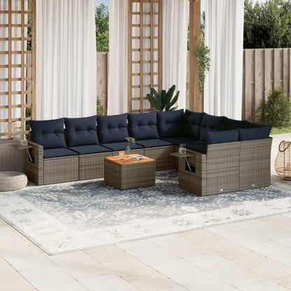 Set Divani da Giardino 10 pz con Cuscini Grigio in Polyrattan | homemem39