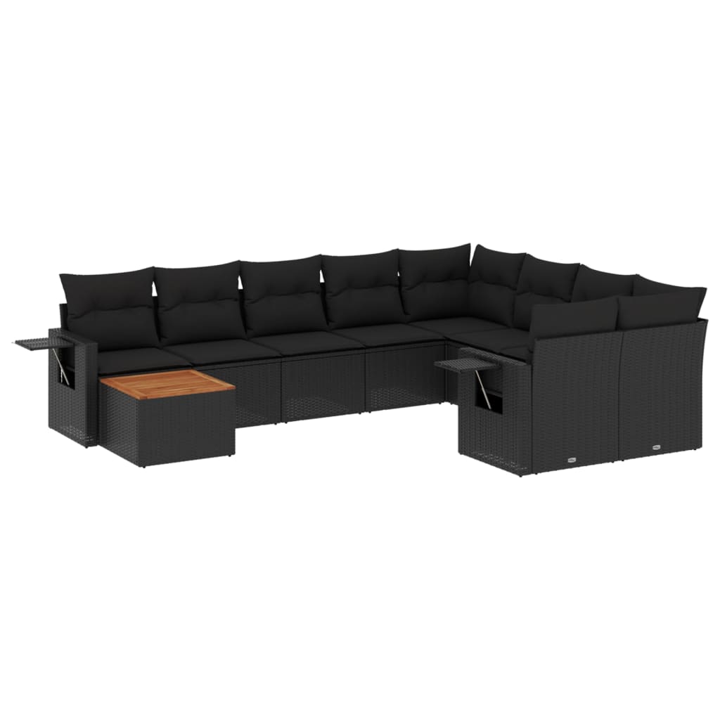 Set Divani da Giardino 10pz con Cuscini in Polyrattan Nero - homemem39