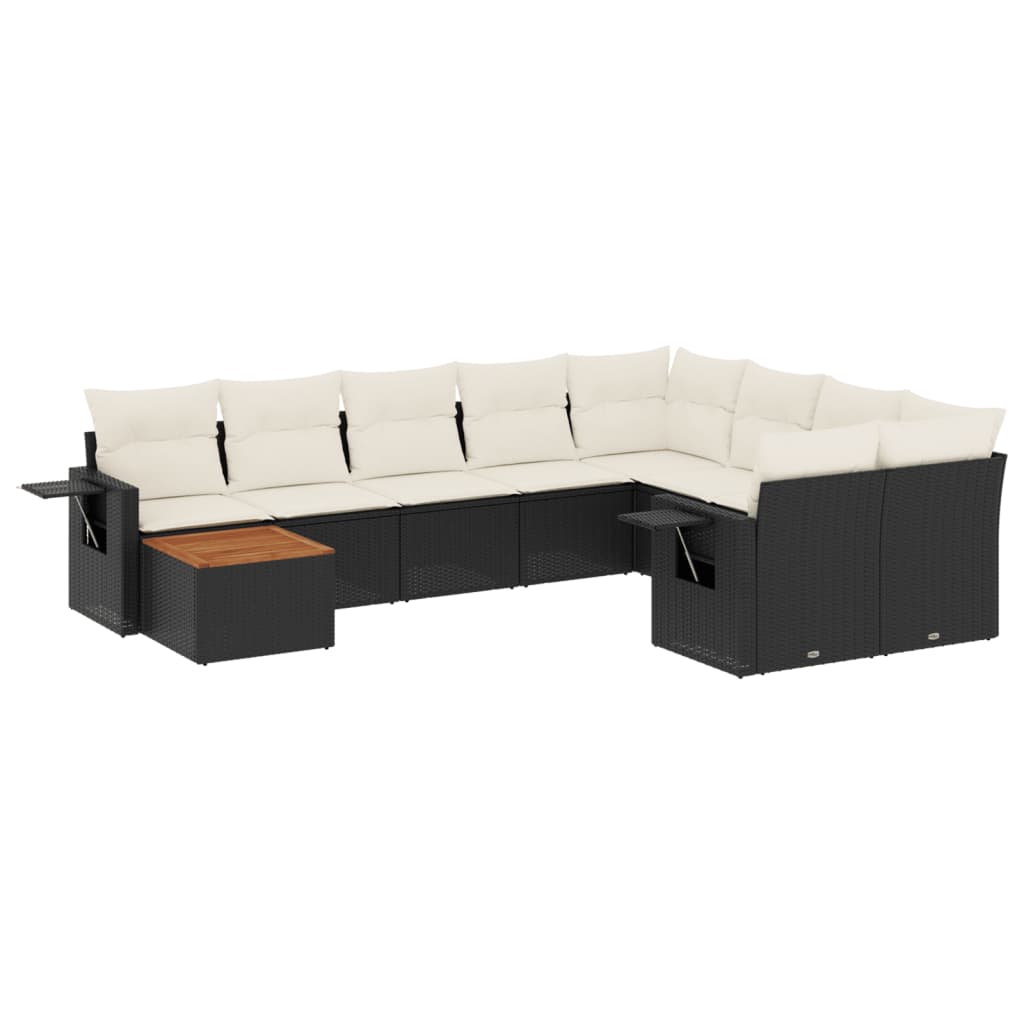 Set Divani da Giardino 10pz con Cuscini in Polyrattan Nero - homemem39