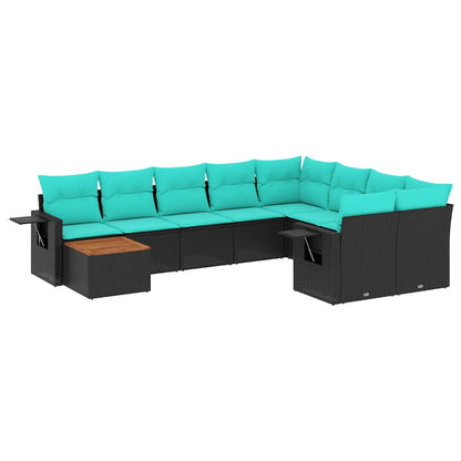 Set Divani da Giardino 10 pz con Cuscini Nero in Polyrattan | homemem39