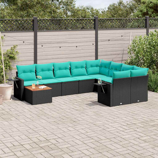 Set Divani da Giardino 10 pz con Cuscini Nero in Polyrattan | homemem39