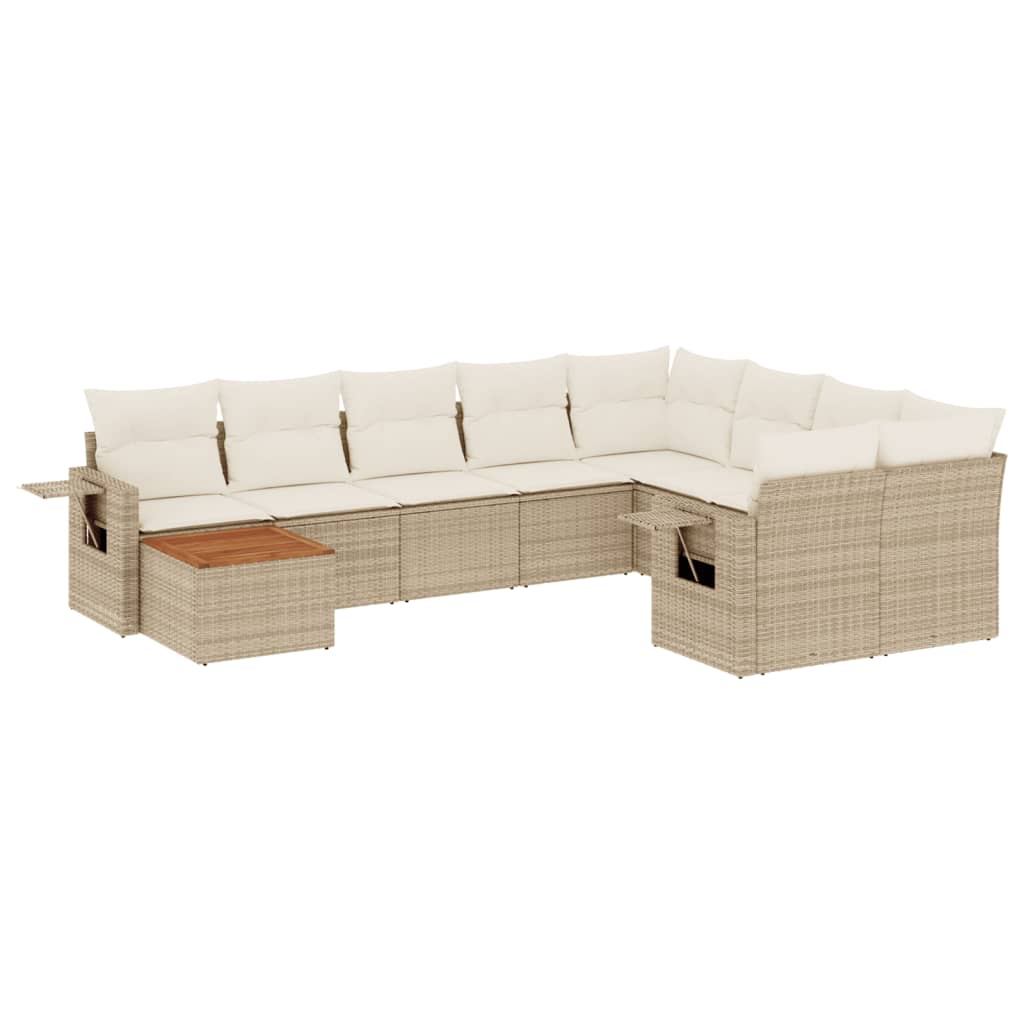 Set Divano da Giardino 10 pz con Cuscini Beige in Polyrattan - homemem39