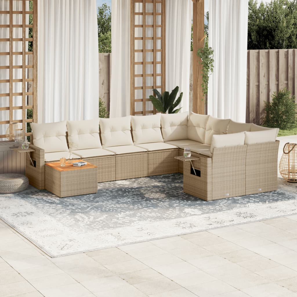 Set Divano da Giardino 10 pz con Cuscini Beige in Polyrattan - homemem39