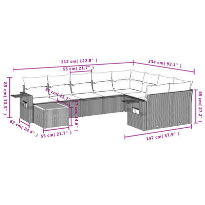 Set Divano da Giardino 10 pz con Cuscini Beige in Polyrattan - homemem39