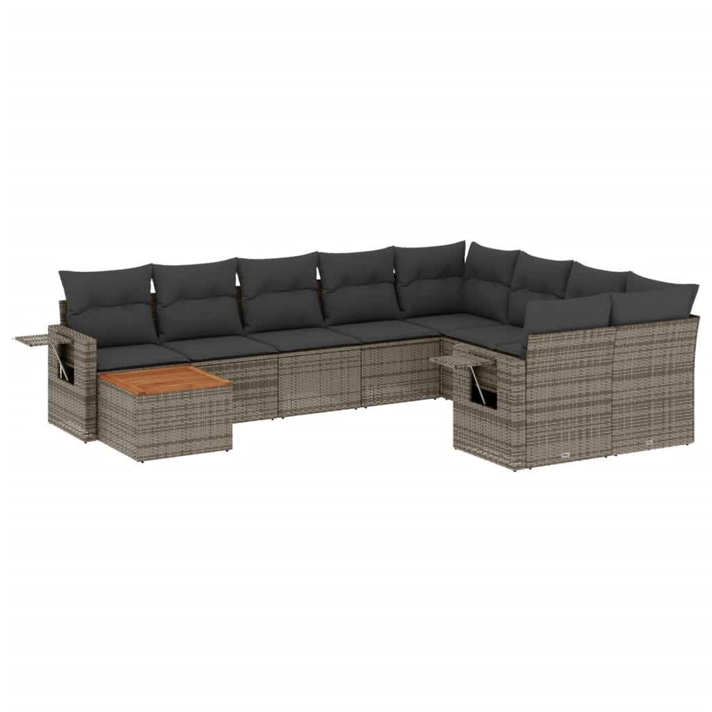 Set Divano da Giardino 10 pz con Cuscini Grigio in Polyrattan - homemem39