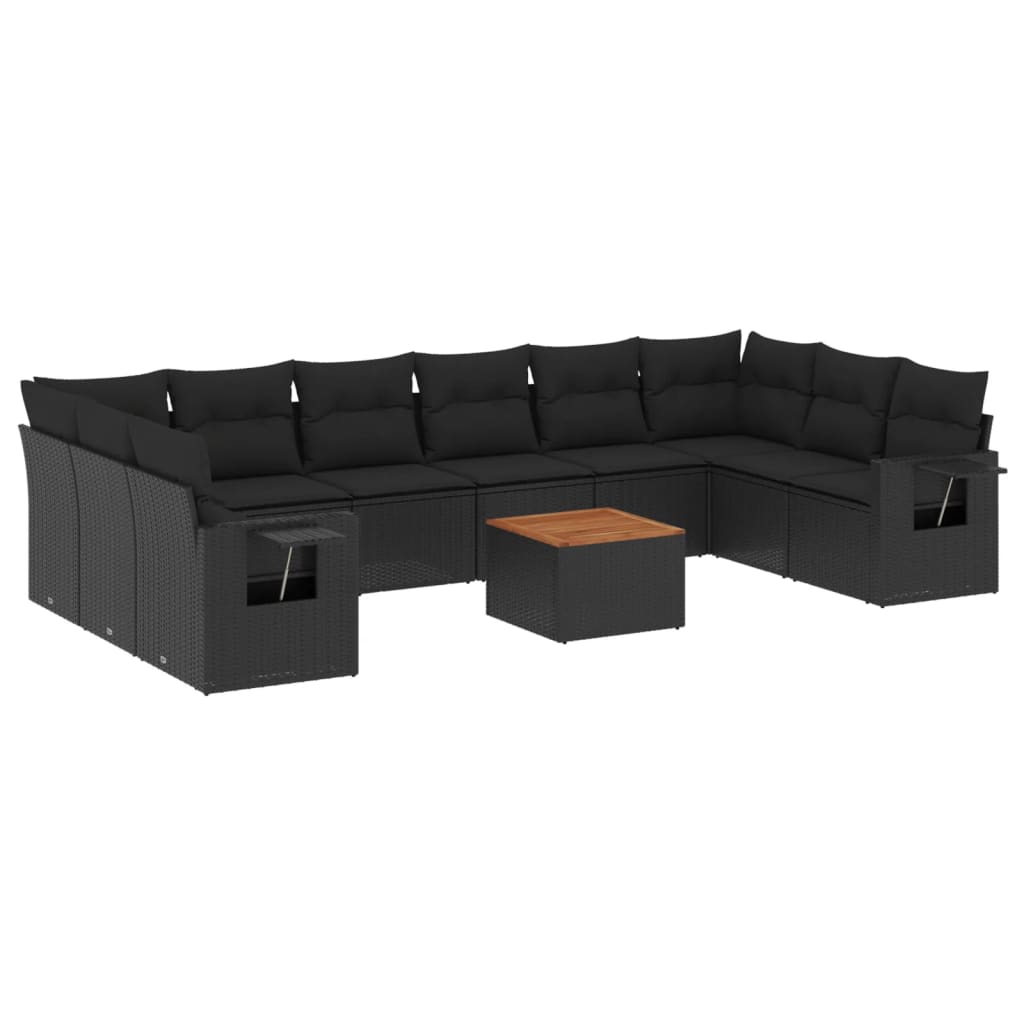 Set Divani da Giardino 11 pz con Cuscini in Polyrattan Nero - homemem39