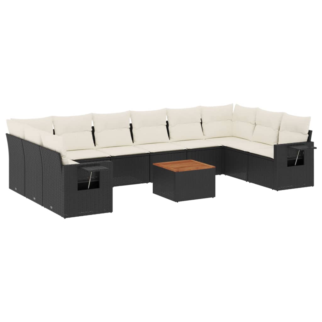 Set Divani da Giardino 11 pz con Cuscini in Polyrattan Nero - homemem39