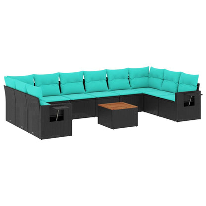 Set Divani da Giardino 11 pz con Cuscini Nero in Polyrattan | homemem39